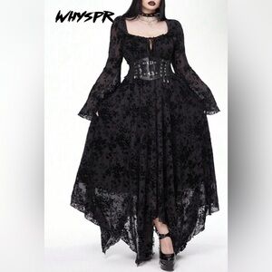 🆕 Gothic Elegant Black Floral Asymmetrical Dress, 1XL (DC’d RARE FIND)